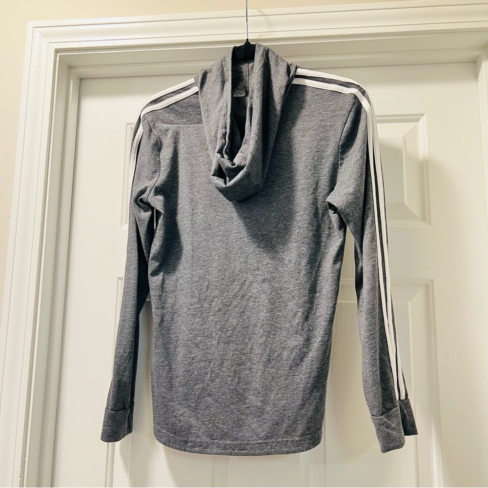 Adidas Pull-over Lightweight Jacket Medium Grey white stripes hoodie - Picture 2 of 6
